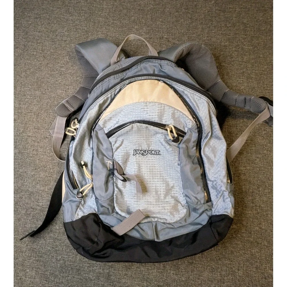 Vintage Jansport Airlift Nova Backpack Blue Retro Hiking Bag Multiple Pockets